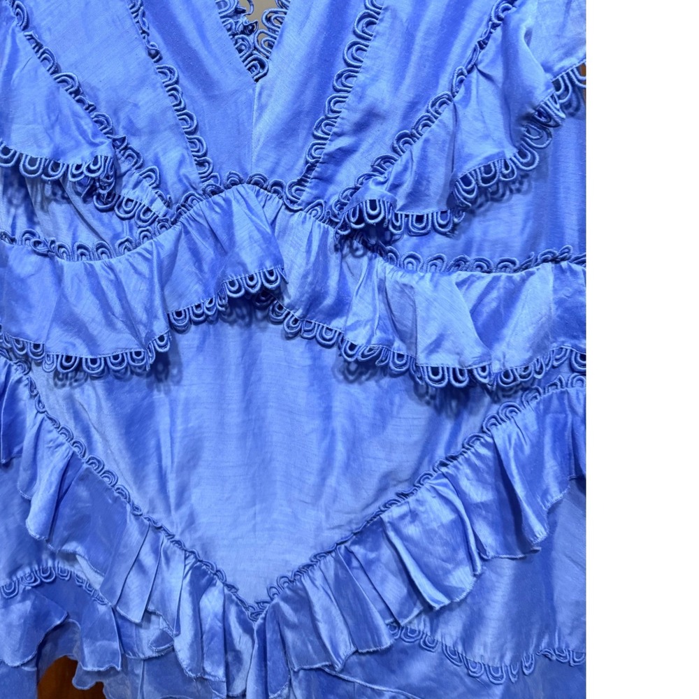 ASOS Design Blue Ruffle Ric Rac Trim Tiered Mini Dress Plus Size US 24 - Picture 11 of 11